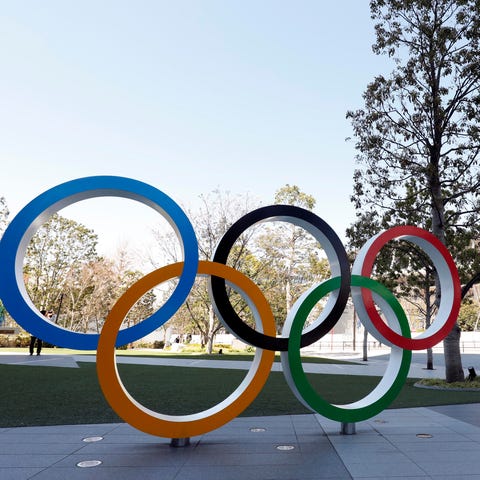 Olympic rings monument in front of National Stadiu