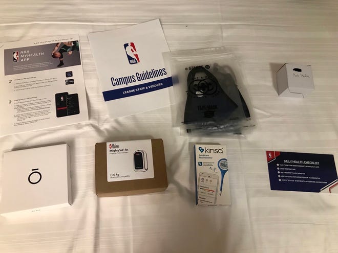 York Suburban High graduate and USA Today NBA writer Mark Medina shared this photo of the health devices provided by the NBA when he arrived in Orlando, Florida. Medina is covering the resumed NBA season inside the league's "bubble" at the ESPN Wide World of Sports complex.