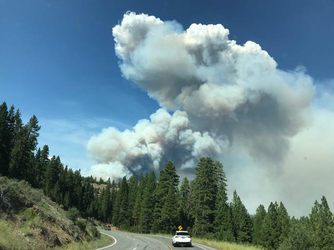 The Hog Fire as seen from Highway 36 west of Susanville, on the afternoon of July 19, 2020. Smoke from the fire has resulted in hazy conditions in Reno.