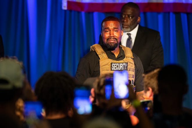 Kanye West makes his first presidential campaign appearance, Sunday, July 19, 2020 in North Charleston, S.C.
