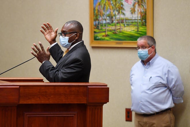 Ralph Turner, chief operating officer of Cleveland Clinic Indian River Hospital, along with Dr. Charles Callahan, an infectious diseases specialist, field questions from City Council on Tuesday, July 21, 2020, in Vero Beach concerning the use of face masks in public. The City Council discussed whether it should mandate people wear masks in public anywhere in the city limits, but didn't have enough members to support the measure.