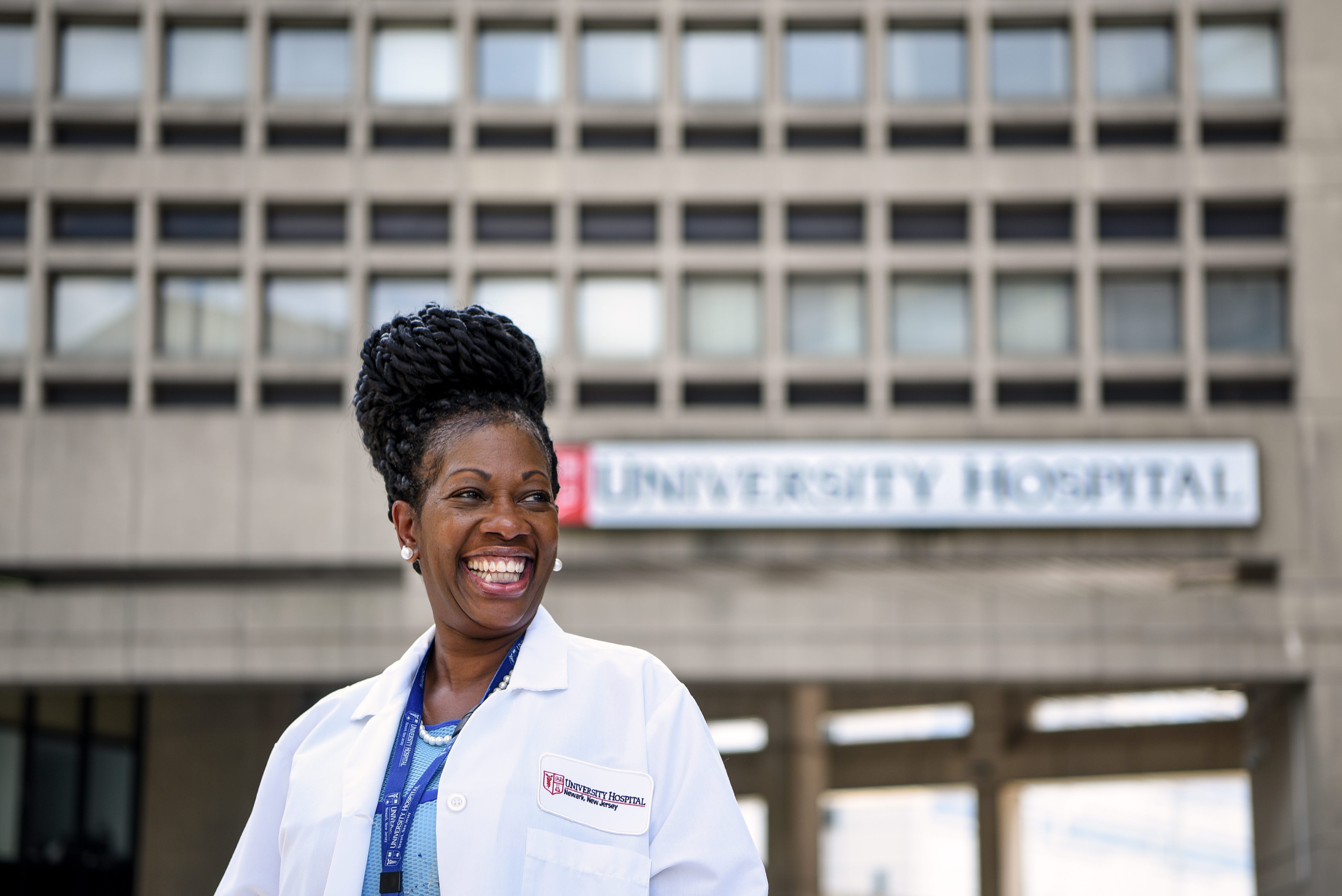 Dr. Paige Long Sharps is currently the Physician Advisor at University Hospital in Newark, NJ. Long Sharps was also an OB-GYN for almost 22 years at Montefiore Medical Center in Bronx, NY. Long Sharps poses for a photo at University Medical Center in Newark, NJ on Tuesday July 22, 2020. 