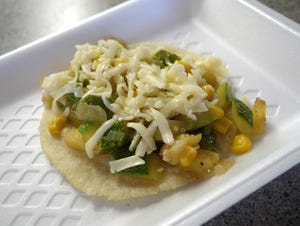 Calabacitas taco with Mexican squash, corn, white onion and asadero cheese at Tacos Chiwas in Phoenix.