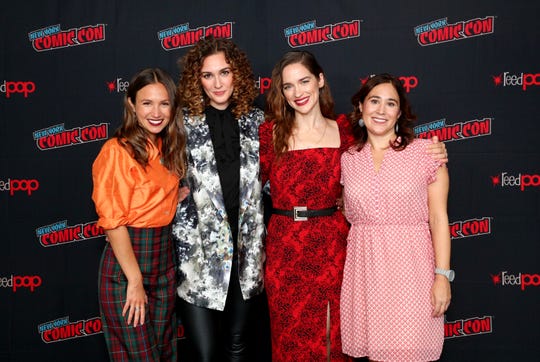 "Wynonna Earp" stars Dominique Provost-Chalkley, Katherine Barrell, Melanie Scrofano and showrunner Emily Andras at the New York Comic Con panel for the Syfy series in October 2019. After a two-year hiatus caused by financial woes, "Earp" is back for Season 4, and even starting film amid COVID-19, in Canada.