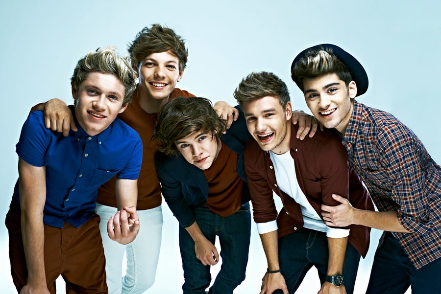 Members of the musical group One Direction, Niall Horan, left, Louis Tomlinson, Harry Styles, Liam Payne and Zayn Malik. The band will release a new album entitled "Take Me Home" in the fall of 2012.
