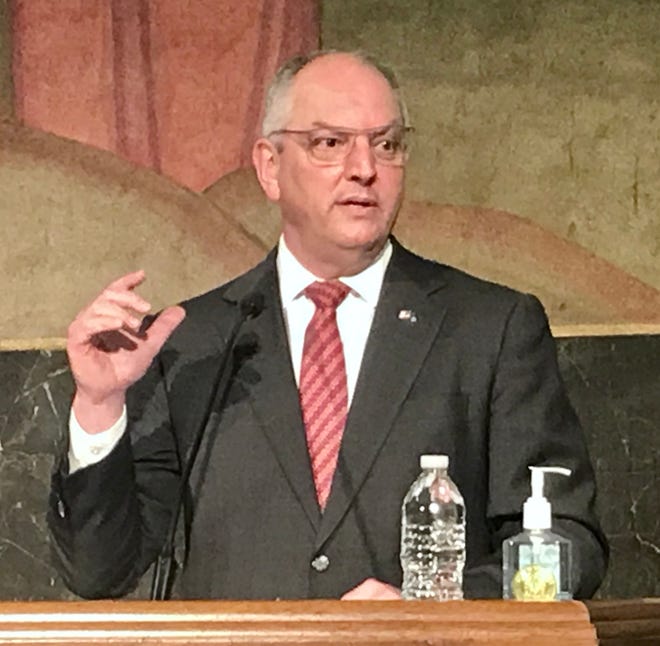 Louisiana Governor John Bel Edwards addresses reporters at a July 21, 2020 press conference.