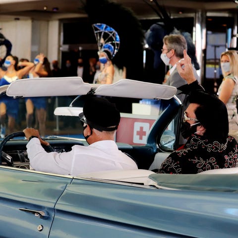 An Elvis impersonator arrives at Bally's Las Vegas