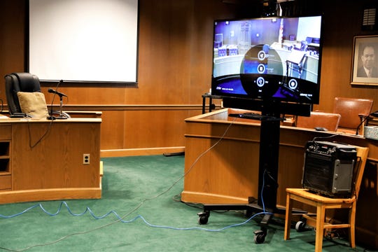 A new video system sits ready to use in the courtroom Fairfield County Common Pleas Judge Richard Berens. A similar system in Judge David Trimmer's courtroom allows legal proceedings to move forward for defendants who might be incarcerated or with health concerns during the coronavirus pandemic. The systems were provided by the state of Ohio.
