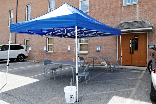 As part of an effort to connect probationers with their supervising officers, the Fairfield County Community Control Department set up an area outside the department's office in the parking lot. Director Angel Sanderson said the area provided a space for those tasked with reporting to meet safely while maintaining a healthy distance during the coronavirus pandemic.
