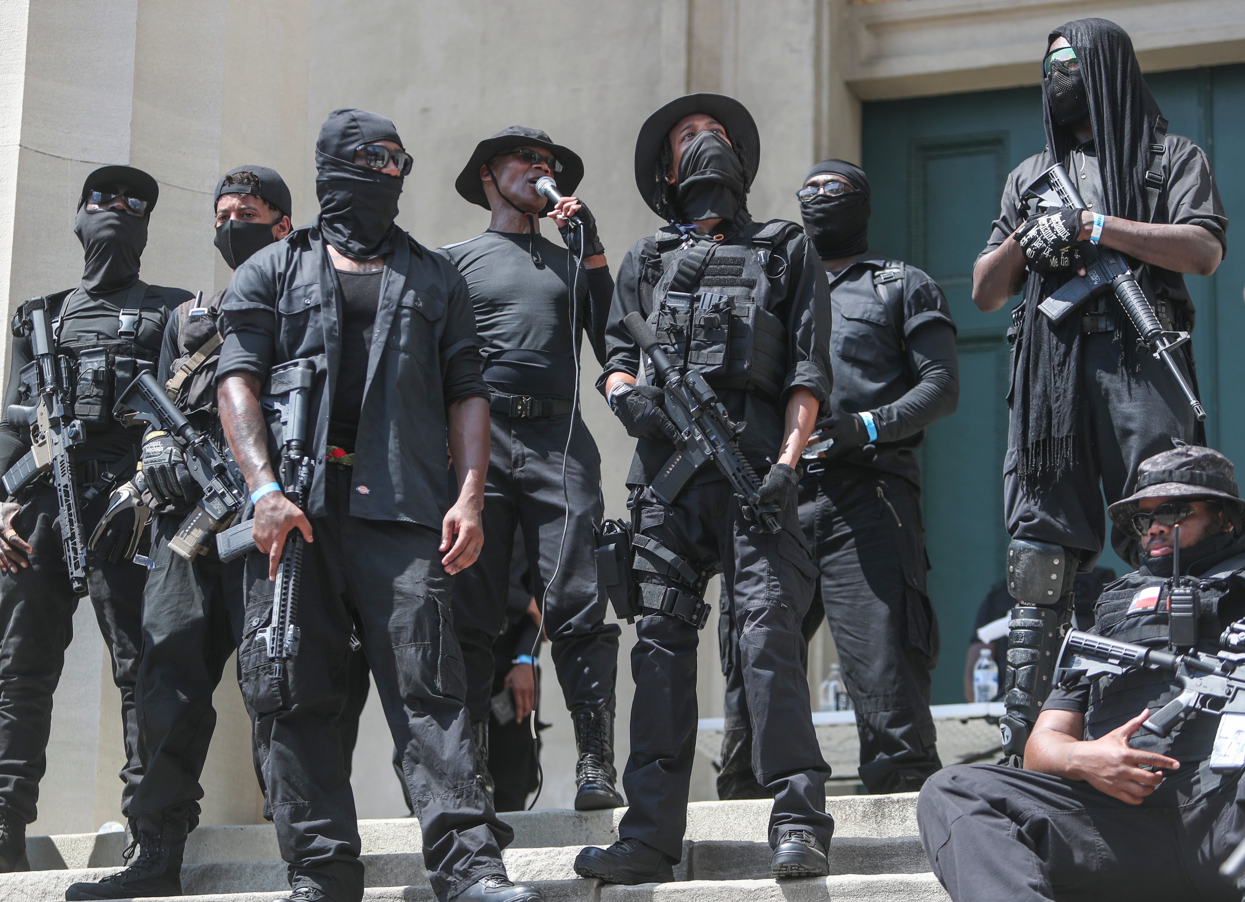 Grandmaster Jay, the leader of the black militia group NFAC, spoke to hundreds of people Saturday, July 25, 2020 protesting for justice for Breonna Taylor. 