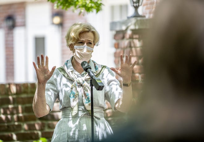 Dr. Deborah Birx, White House COVID-19 coordinator, speaks to the media in Frankfort on July 26, 2020, after conferring with Gov. Andy Beshear on the spread of the virus in Kentucky.