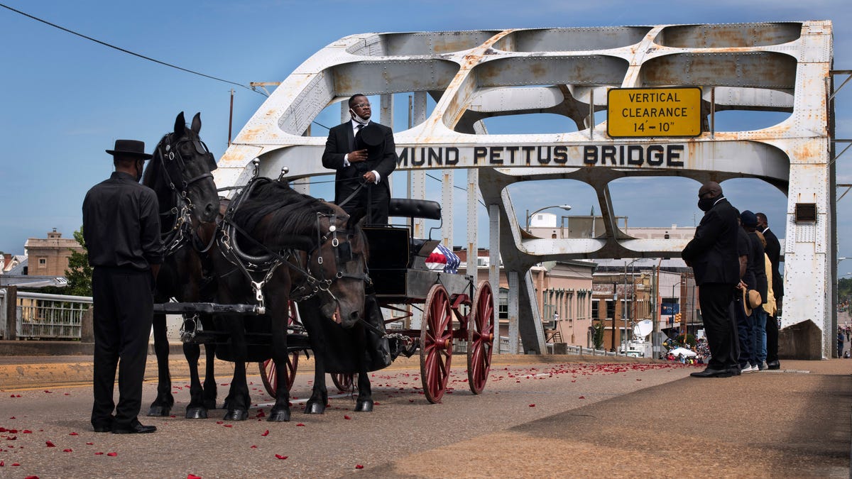 John Lewis funeral Crossing Edmund Pettus Bridge, to lie in state
