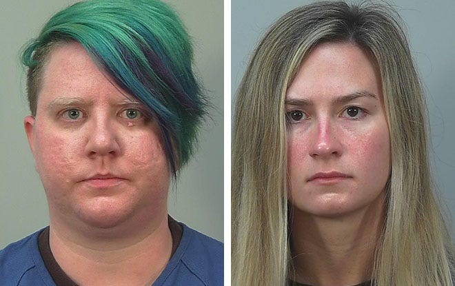 Kerida E. O'Reilly, left, and Samantha R. Hamer, right, were charged in the beating of state Sen. Tim Carpenter.
