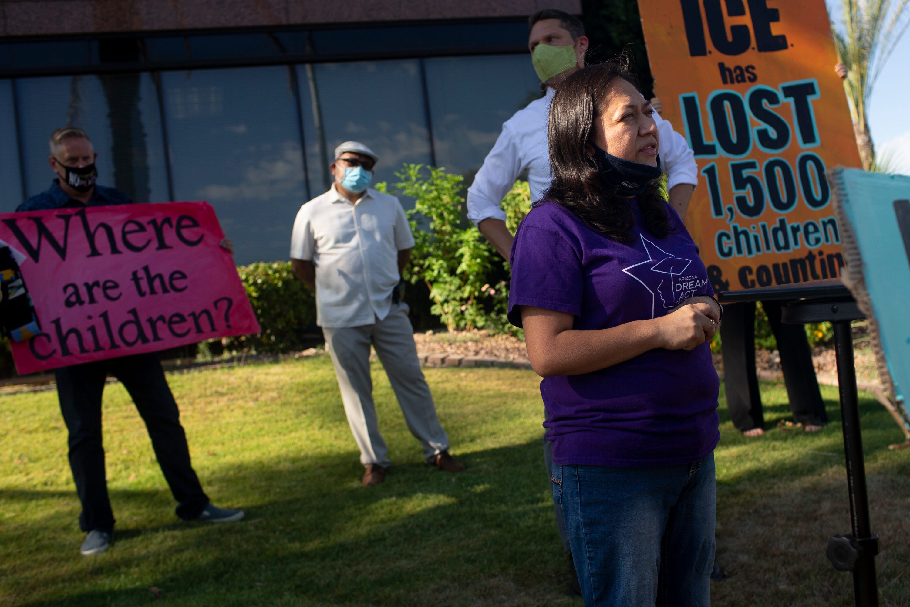 Karina Ruiz De Diaz, with the Arizona Dream Act Coalition, speaks at a press conference in Phoenix on July 23, 2020.