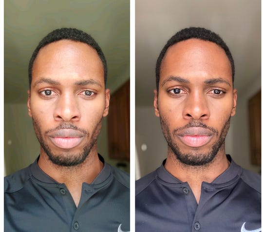 The photo on the left was taken with the LG Velvet. The photo on the right was taken with an iPhone 11 Max Pro.
