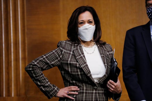 Sen. Kamala Harris, D-Calif., arrives to a Senate Intelligence Committee nomination hearing for Rep. John Ratcliffe, R-Texas, on Capitol Hill in Washington, May 5, 2020.