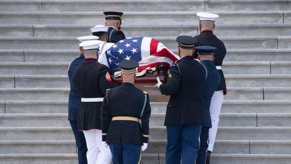The casket of Rep. John Lewis carried by military 