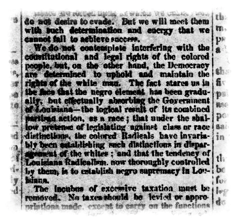 Lafayette Advertiser clipping from Aug. 8, 1874, promoting the Democratic party platform.