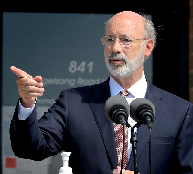 Gov. Tom Wolf speaks during his press conference at PA CareerLink in York Tuesday, July 28, 2020. Wolf was highlighting the importance of job-finding resources in light of the unemployment cause by the COVID-19 outbreak in the state. Bill Kalina photo 