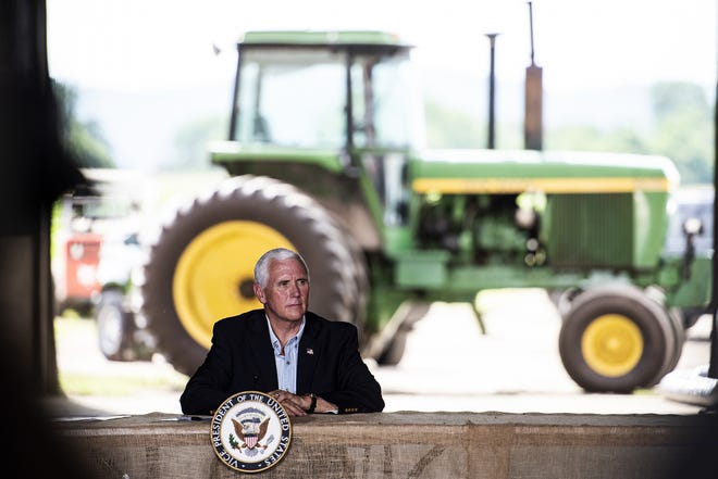 Vice President Mike Pence speaks at Morning Star Dairy on Friday, July 17, 2020, in Onalaska, Wis.