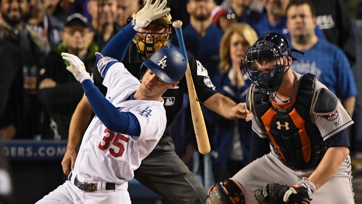 Dodgers star Cody Bellinger strikes out during the 2017 World Series against the Astros.