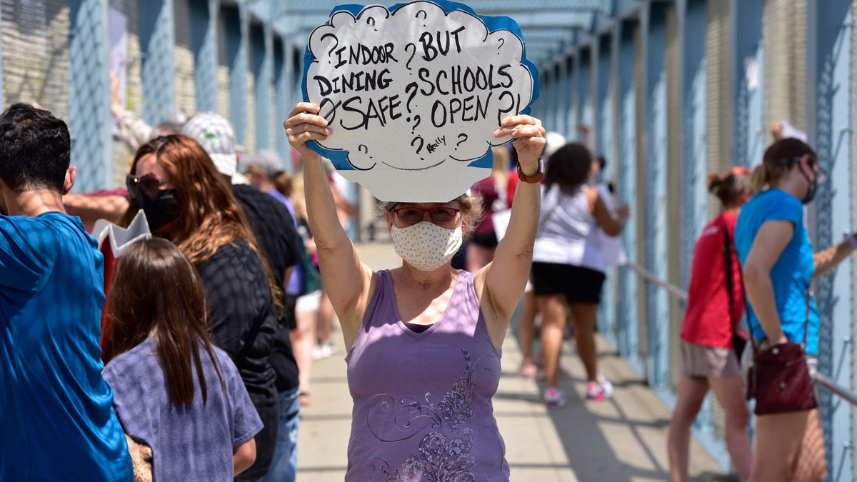 NJ teachers protest the reopening of school