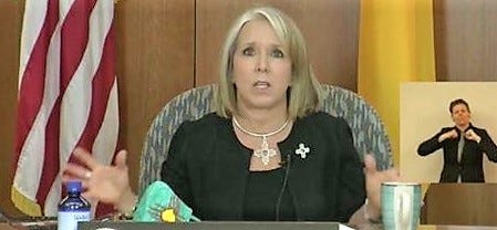 New Mexico Governor Michelle Lujan Grisham speaks during a news conference conducted by livestream from the state Capitol building in Santa Fe on Thursday, July 30, 2020.