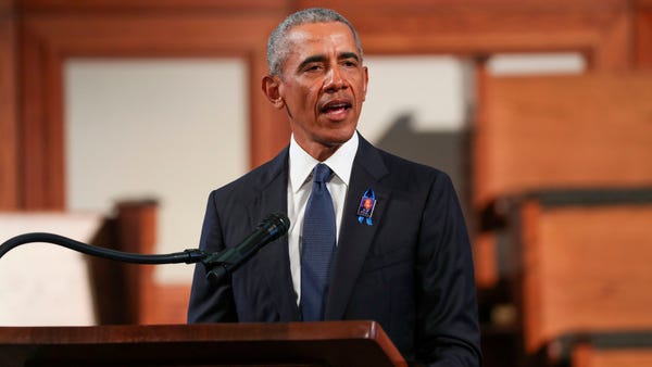 Former US President Barack Obama speaks during the