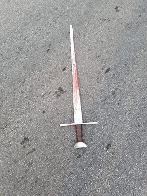 Detroit police recovered this sword from the scene where an officer fatally shot a man Thursday, July 30, 2020.