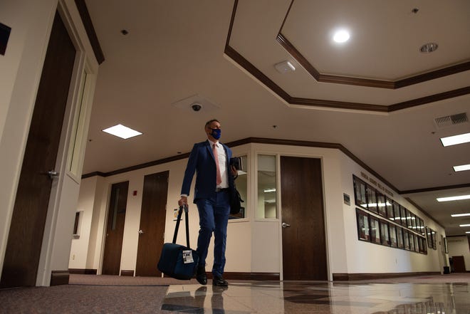 State Senator Scott Hammond arrives at the Legislature on Friday, July 31, 2020 during the first day of the 32nd Special Session of the Legislature in Carson City.