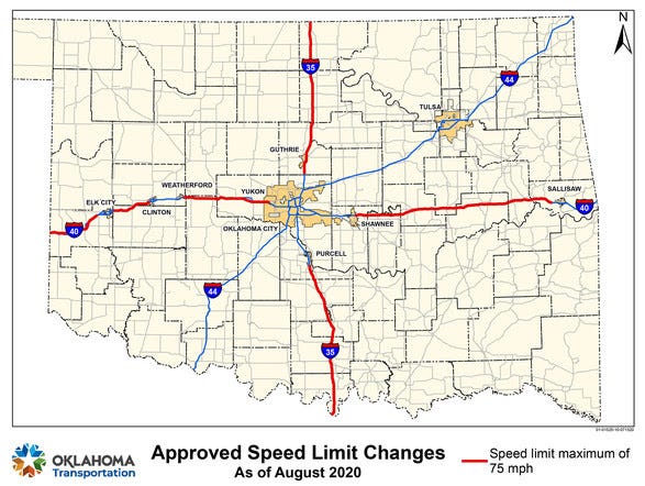 Speed limit changes for some rural Oklahoma interstates