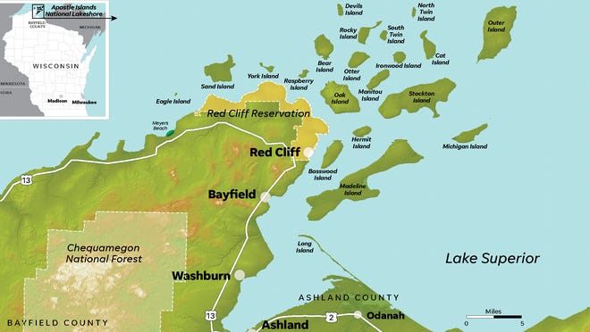 The Apostle Islands National Lakeshore off the northern tip of Wisconsin