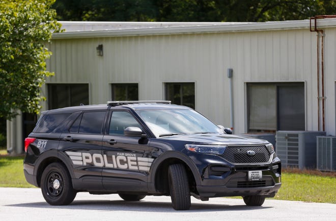 A police vehicle is parked in front of the Fair Grave Police Station on Wednesday, Aug. 5, 2020.