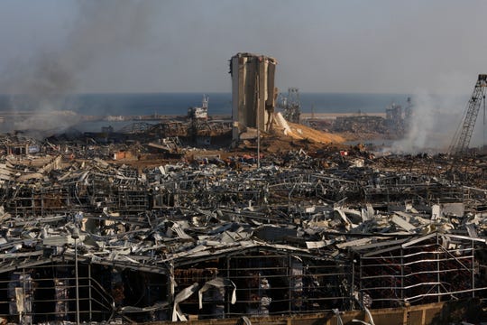 Buildings lie ruined on Aug. 5, 2020, near the city's port, devastated by an explosion a day earlier in Beirut, Lebanon.