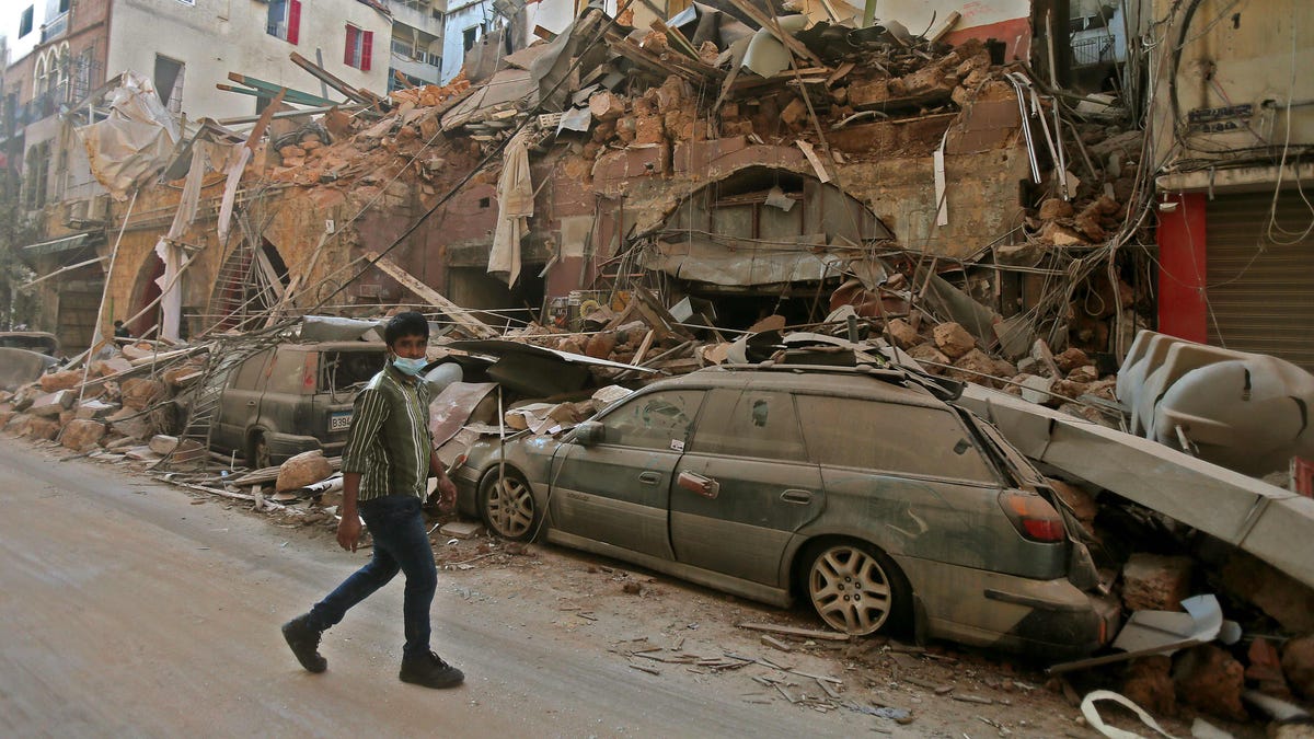 The aftermath of a blast that tore through Lebanon's capital on Aug. 5, 2020 in Beirut.