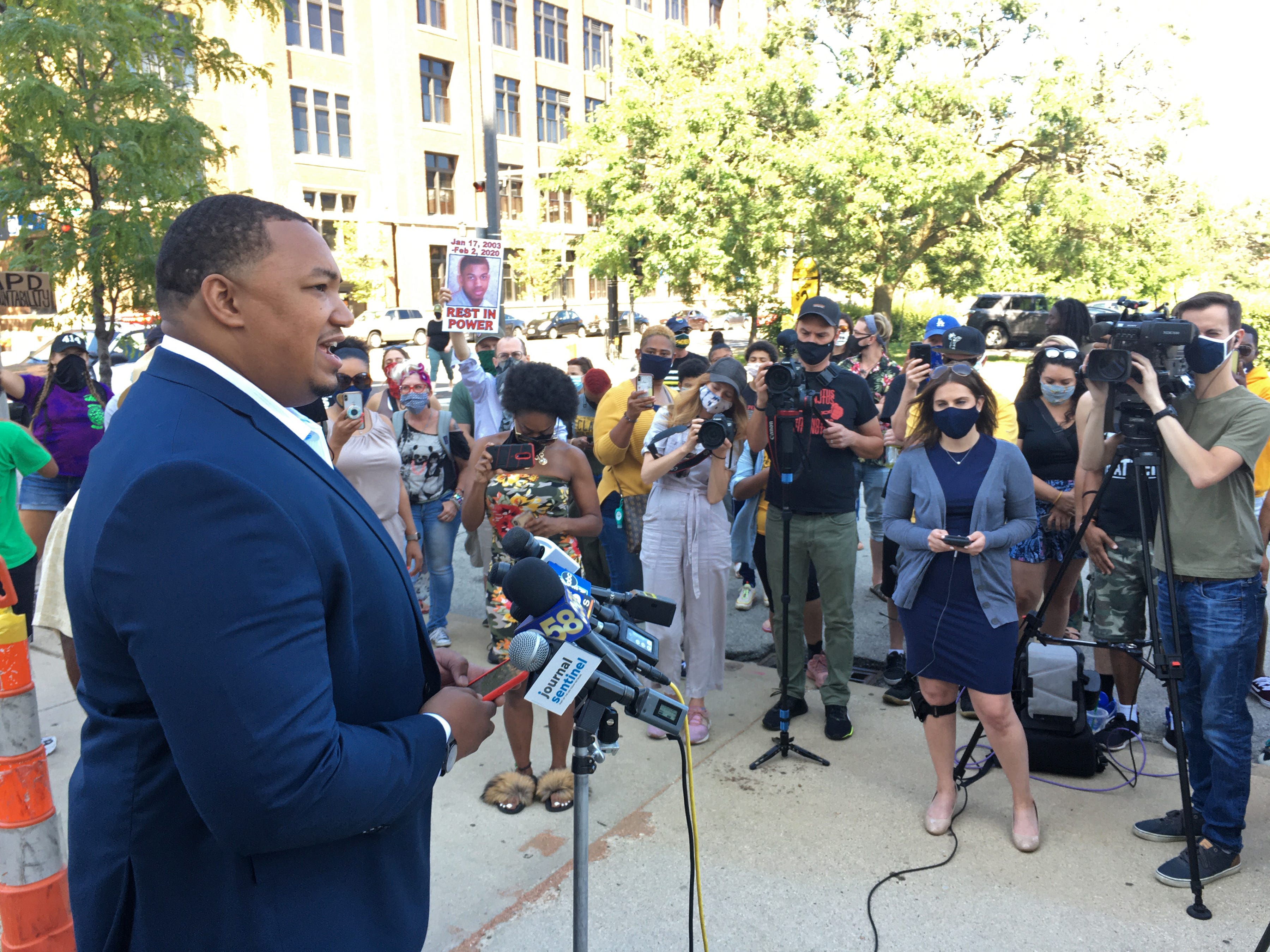 Steven DeVougas, then chair of the Fire and Police Commission, convened a news conference in August 2020 to assert that he was being targeted because of his race and his work for reform.