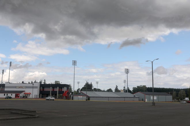 Volcanoes Stadium is pictured in Keizer, Oregon, on Thursday, Aug. 6, 2020. The stadium has found other uses with season canceled; it recently was the location of a weekend community market.