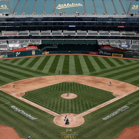 A general view of play between the Oakland Athleti