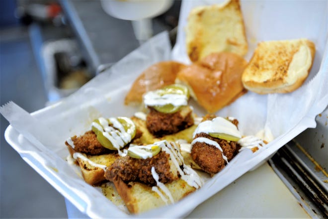 Nashville Hot Sliders from the Trappin Chick'n truck in Henderson, Ky. on  Thursday evening, Aug. 6, 2020.