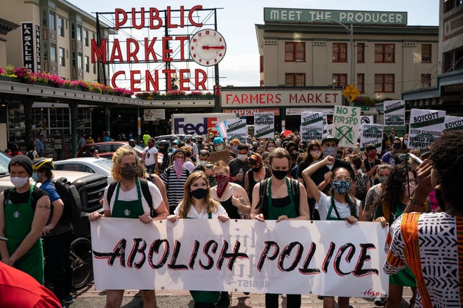 Protesters on July 16, 2020, in Seattle.