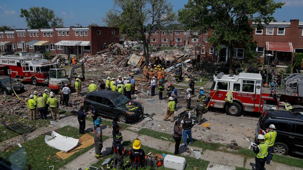 The aftermath of an explosion in Baltimore on Mond