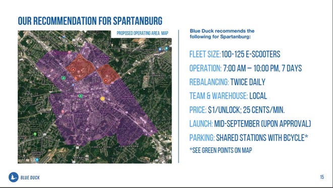Texas-based scooter company Blue Duck shares its plans for a Spartanburg launch at the Spartanburg City Council meeting Aug. 10, 2020.