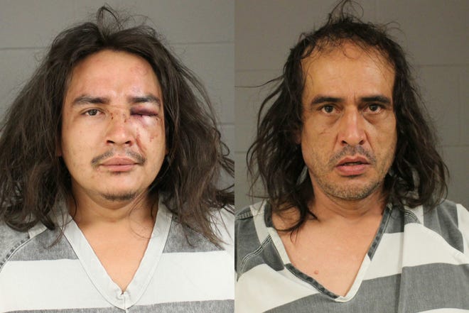 Nathan Butler, 26, (right) and Zachary Almond, 47, (left) were arrested after allegedly trying to break into an apartment Monday afternoon and fighting with a victim.