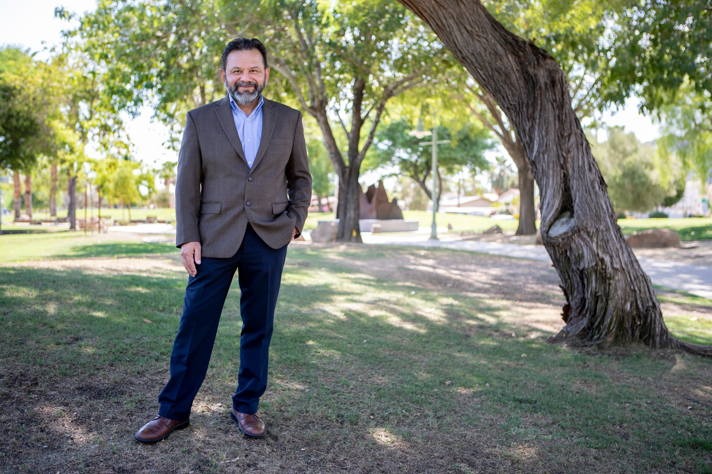Pueblo Unido CDC Founder and Executive Director Sergio Carranza works to bring sustainable infrastructure to rural communities in the eastern Coachella Valley. Carranza is photographed near his office in La Quinta, Calif., on August 12, 2020.
