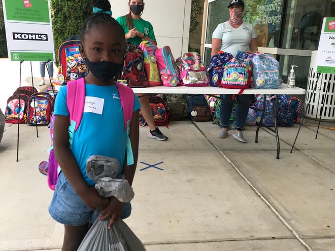 Leon County student, Londyn Meeks picks out a new backpack filled with school supplies after finishing her shopping experience at the 24th Annual Junior League Kids' Boutique event at Kohl's in 2021.