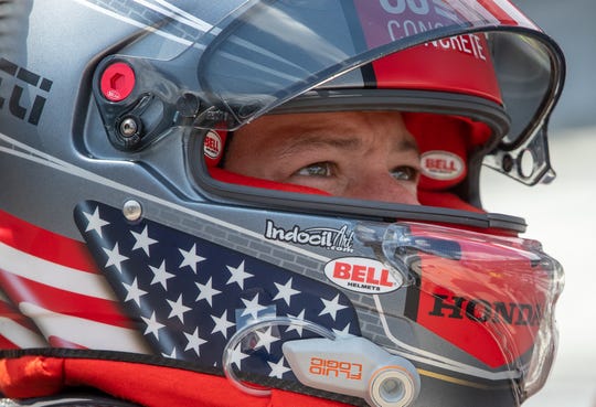 Andretti Herta Autosport with Marco & Curb-Agajanian driver Marco Andretti (98) prepares for his qualifying run for the 104th Indianapolis 500 at Indianapolis Motor Speedway on Saturday, Aug. 15, 2020.