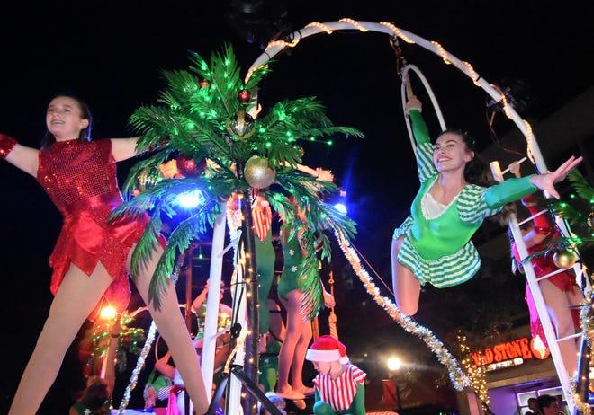 Sarasota Sailor Circus wows the crowd at the 2019 Sarasota Holiday Parade on Main Street in Sarasota.