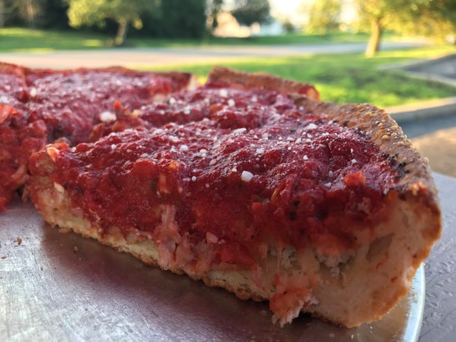 Chicago-style deep dish pizza from Bourbon House Pizza in Florence, Kentucky.