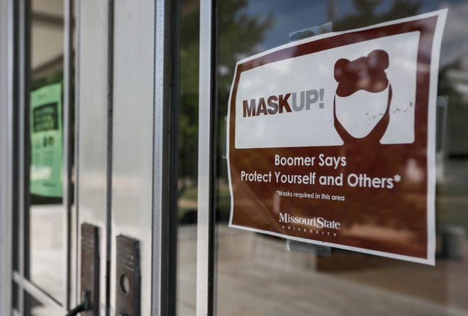 Signs reminding students of the masking requirement on the Missouri State University campus will not be needed after Monday. Masks will not be required, except in rare situations.