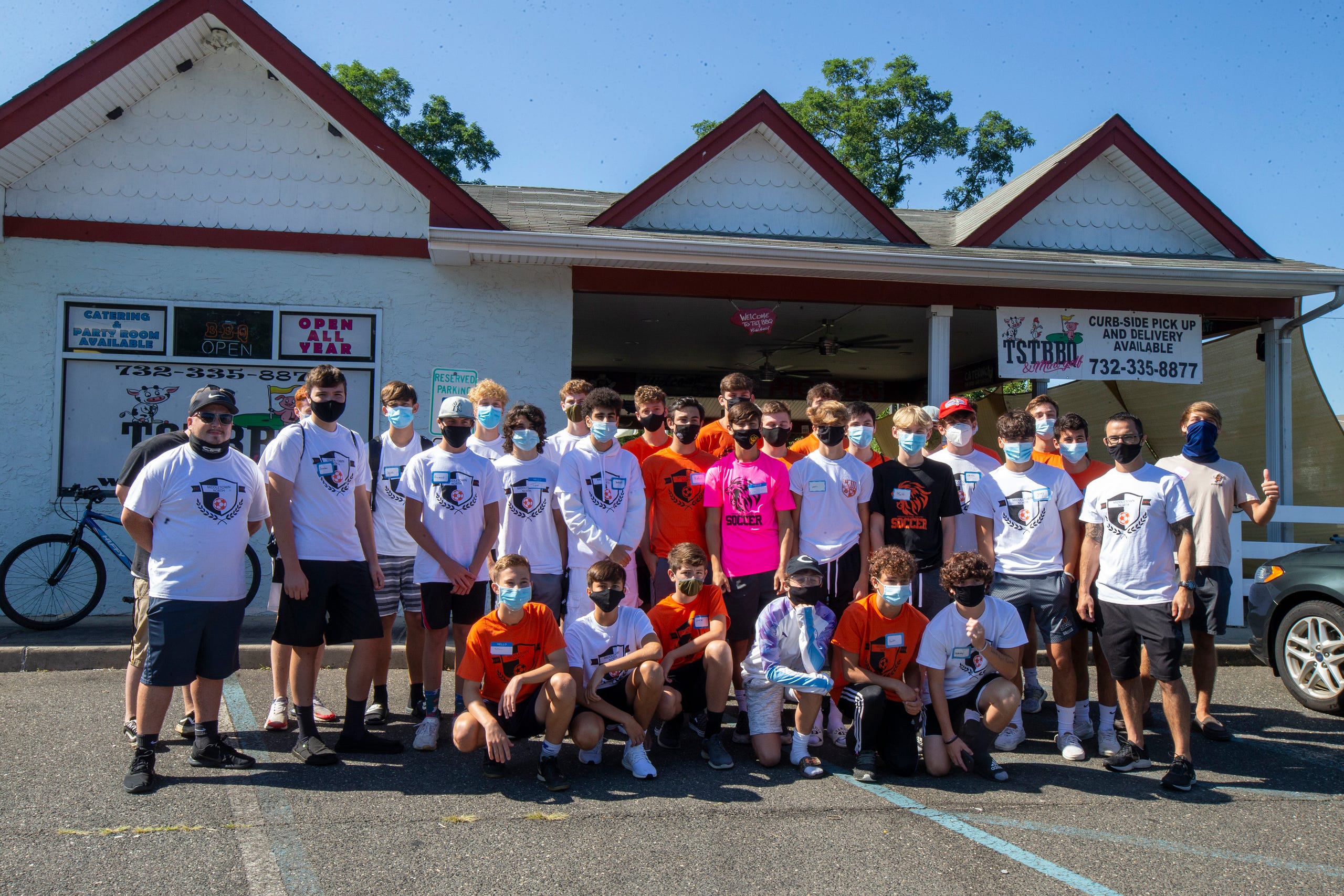 Members of the Middletown North boys soccer team play mini-golf with a group of special-needs kids as part of Friends Connect Foundation, a nonprofit run by Sophia Ziajski, 19, of Middletown, at TST BBQ & Mini Golf in Middletown, NJ Tuesday, August 18, 2020.